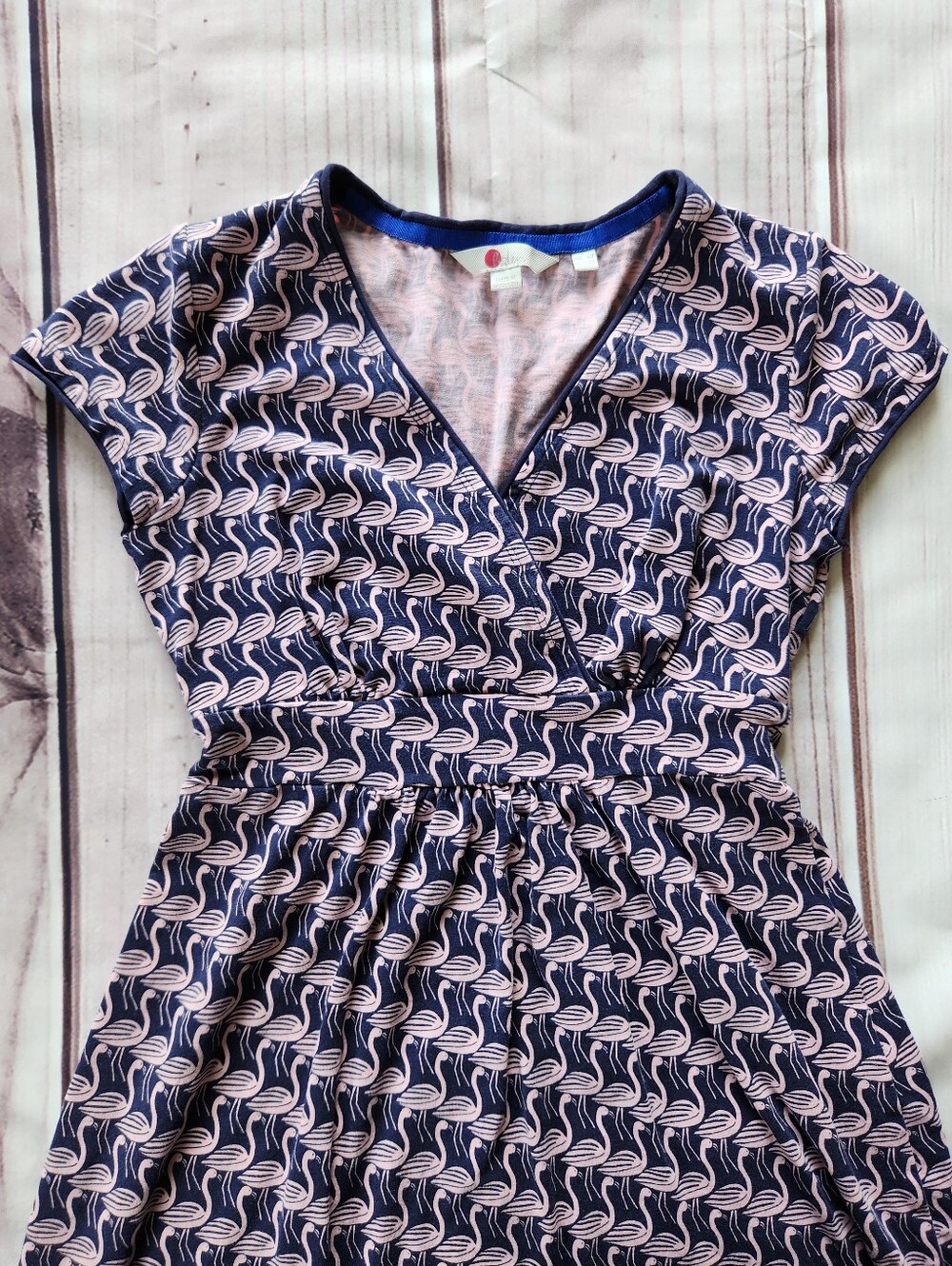 Boden Flamingo "Casual Jersey Day Dress" Navy Pink #J0118 | Women's Size 2P - Picture 5 of 11